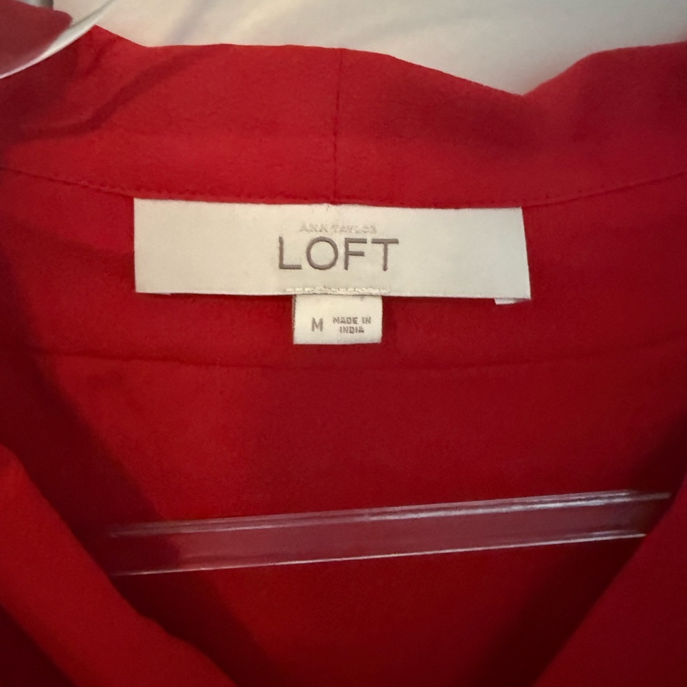 LOFT Red Ruffle Tie-Neck Blouse - Picture 3 of 3